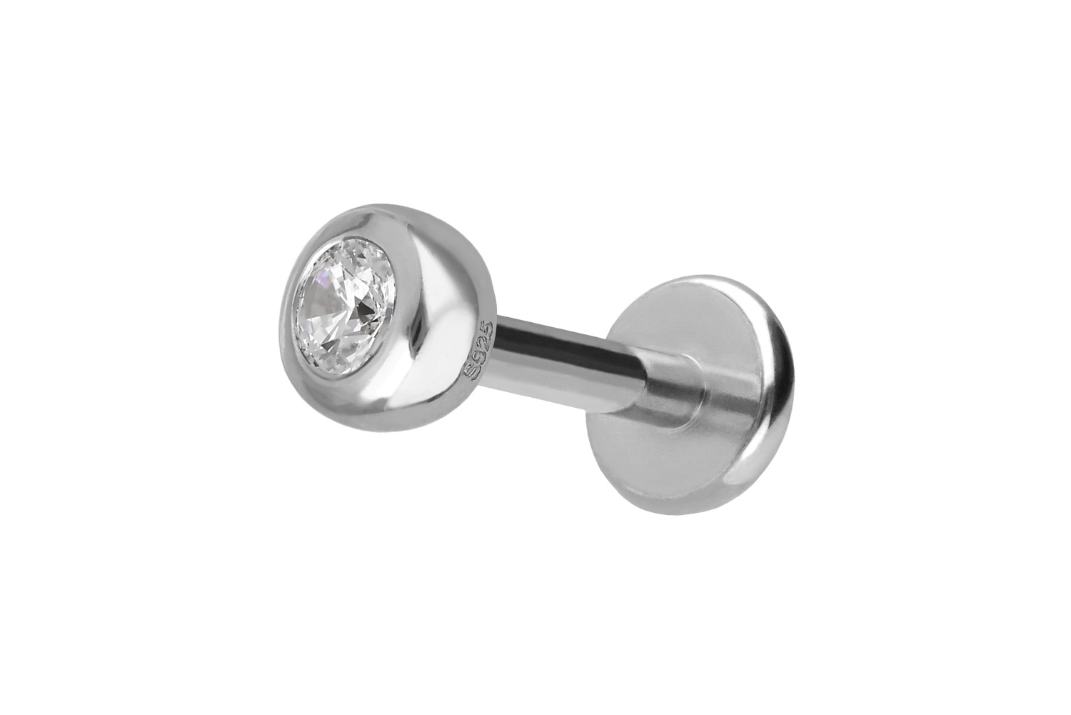 Titan Labret Piercing mit Innengewinde + 925er Silber Aufsatz MOISSANIT